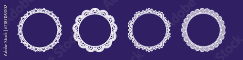 Vector set of elegant round lace frames with intricate floral ornament and vintage coquette details. Romantic lace wedding borders for cards, invitations and stationery.