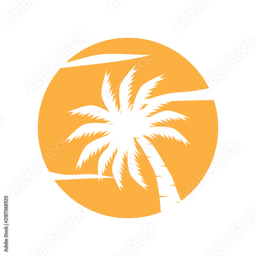 concept with summer beach with palm trees, ocean and sunset beach summer illustration template