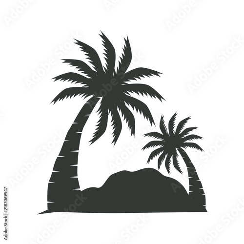 concept with summer beach with palm trees, ocean and sunset beach summer illustration template