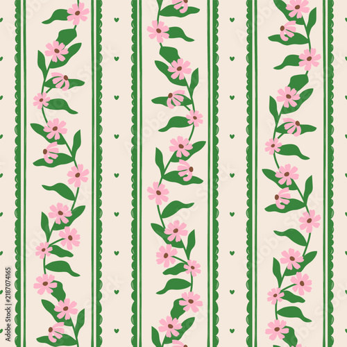 Seamless floral pattern, stripes and flowers wallpaper. Wallpaper print, back...