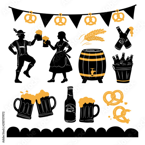 oktoberfest beer silhouette german festival set gold element