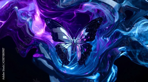 Butterfly glows within swirling cosmic hues