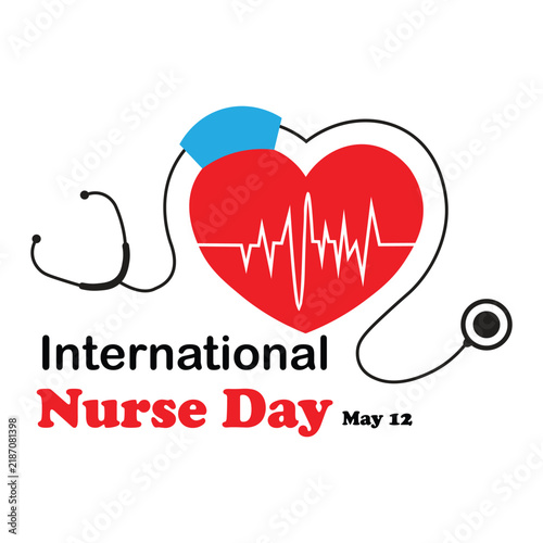 International Nurse Day May 12 Vector Illustration – Red Heart Pulse Stethoscope Nurse Cap Logo Graphic