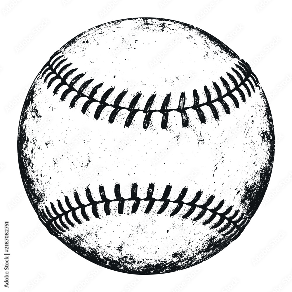 Obraz premium Hand drawn baseball illustration with grunge texture features a classic sports ball with detailed stitches and a distressed vintage ink sketch style for athletic designs