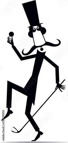 Принти на полотні Funny golfer in the top hat holds a golf club and ball