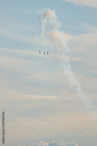 Canvastavla Aerobatic team performing synchronized stunt fly with smoke trails at Copernicus