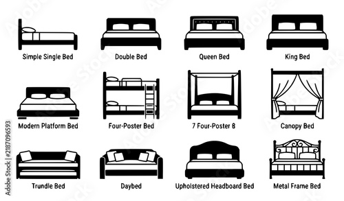 Bed outline silhouette icon set side view isolated on white background vector