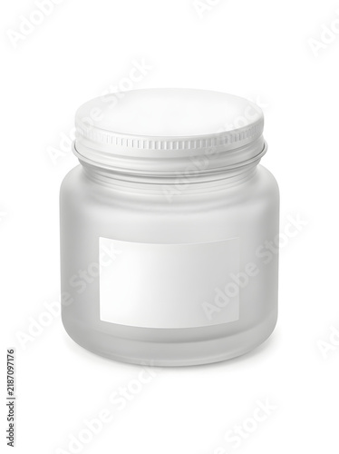 Empty cosmetic jar with white lid for skincare or beauty products