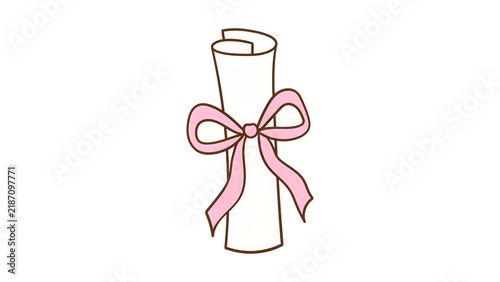 Illustration of Tied Diploma Scroll with Pink Ribbon