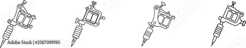 Tattoo machine vector icon set for tattoo artists, body art, studio equipment, ink and skin design.