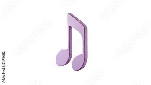 Purple glossy twin eighth musical notes sound icon isolated on transparent background