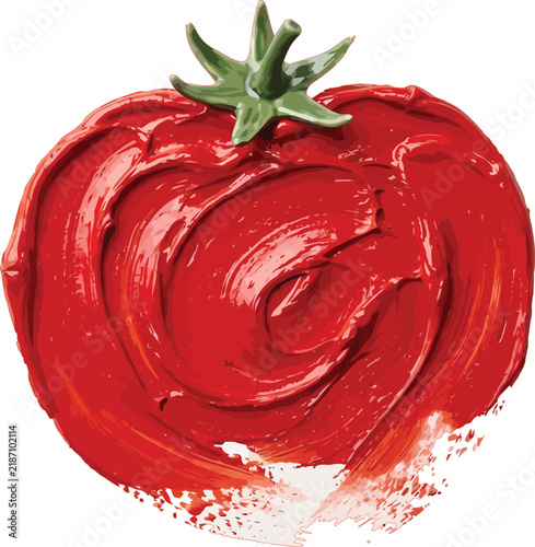 Red tomato shape painted with oil paint texture on a transparent background