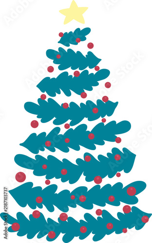 Christmas tree with fren leaves and Red Berry symbol illustration for Christmas holiday and new year event.