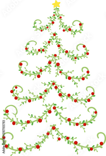 Christmas tree with ivy fren leaves and Red Berries symbol illustration for Christmas holiday and new year event.