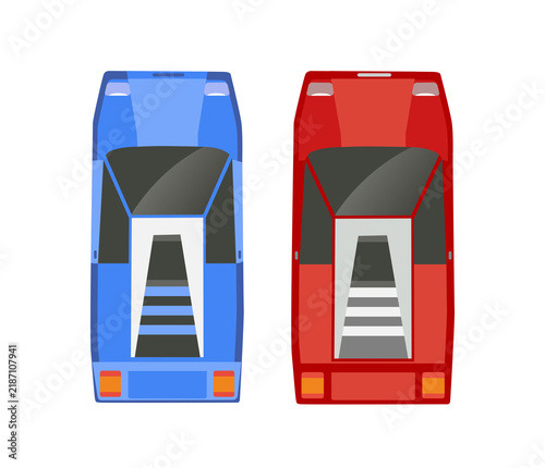Blue and red cars flat top view illustration
