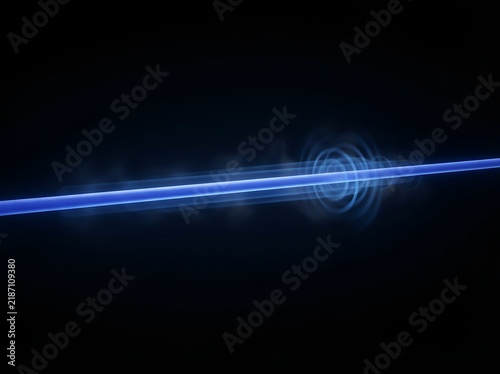 Abstract visual representation of a vibrant glowing blue light beam vibrating with energetic frequency waves isolated against a deep black background