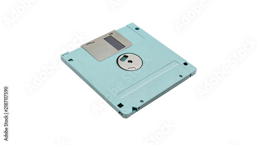 Bild auf Leinwand Vintage classic blue retro plastic computer floppy disk 3d asset isolated on tra