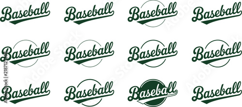 Baseball typography, swoosh elements, curved swash designs with varsity style lettering for sports branding team apparel and athletic graphics.
