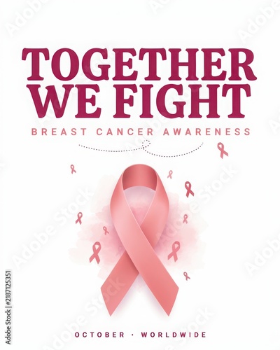Breast Cancer Awareness poster with pink ribbon and fight message for October campaign