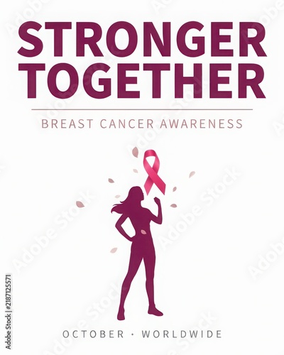 Strong Together Breast Cancer Awareness illustration with pink ribbon