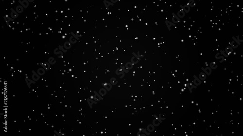 Glowing white particles floating across a dark cosmic background in slow motion