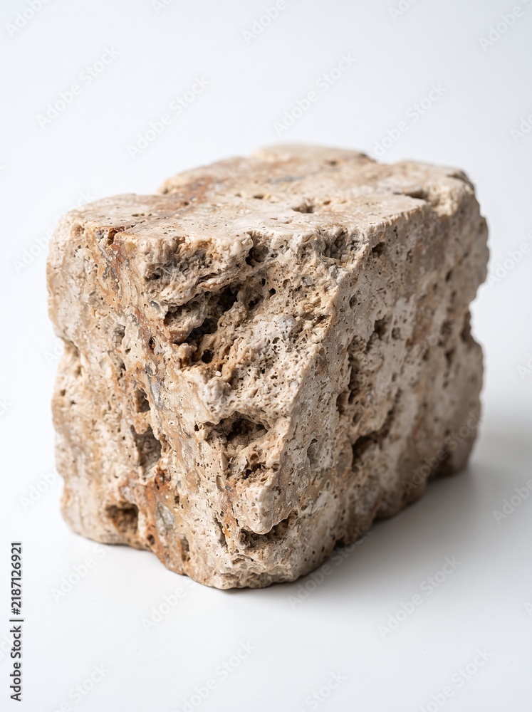 Obraz premium Rough textured stone block isolated on white background with rock block