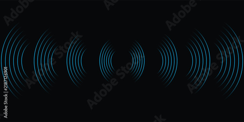Dynamic abstract background with radiating blue concentric circles, resembling sound waves or radio signals, against a deep black backdrop. Perfect for tech designs.