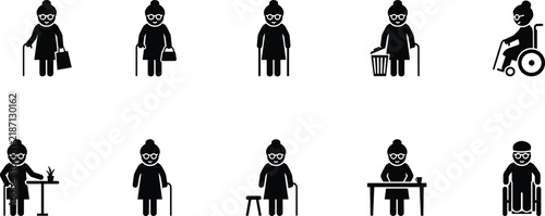 Elderly Woman Icons untitled vector