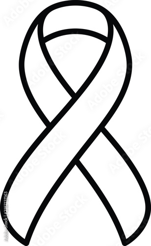 A minimalist black and white line art illustration of a ribbon universally recognized as a symbol for awareness and showing support for important causes and
