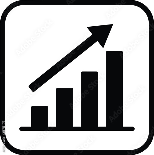 Growth chart icon displaying upward trends and increasing performance levels with a minimalist black and white aesthetic for clear visual communication