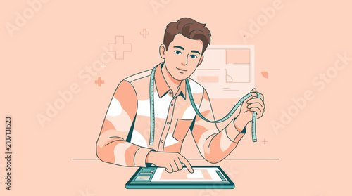 Creative Designer With Tape Measure & Digital Tablet Isolated