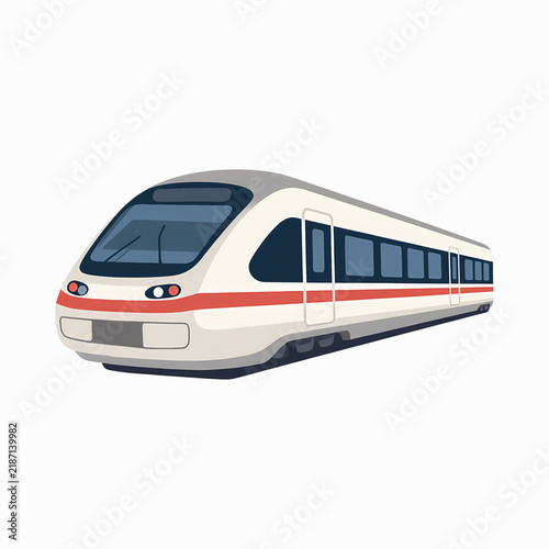 Fotografie A modern white high-speed express bullet train illustration showing sleek aerodynamic front design isolated on white