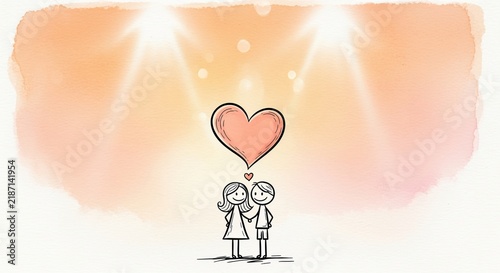Playful Hand-Drawn Illustration of a Couple in Love Surrounded by Hearts for Valentine s Day