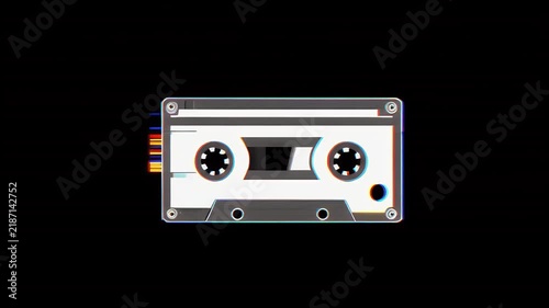 Vintage audio cassette tapes with glitch effects.
