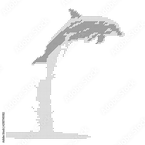 Dolphin jumping pixel art vector illustration isolated on white