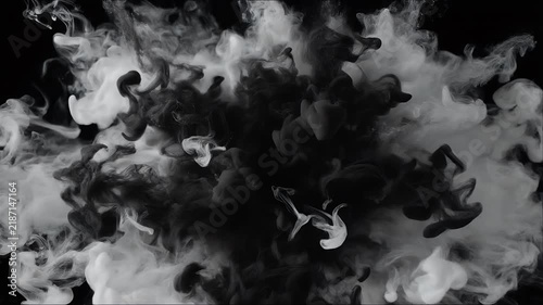 Abstract explosion of black and white ink in water.