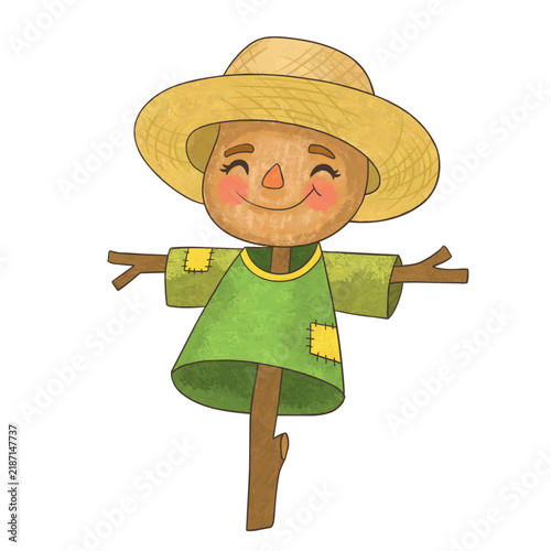 Cartoon scarecrow on white background