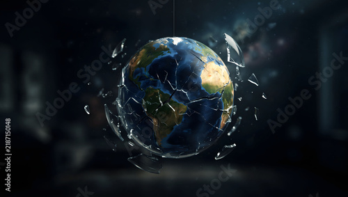 Digital earth globe with glowing network connections and data streams against a dark abstract technology background