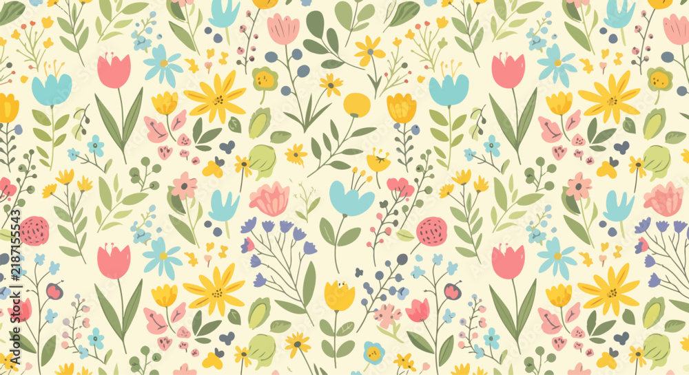 Naklejka premium Country flower pattern background vector classic cottage style