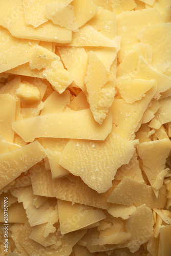 Shaved Parmesan Flakes Texture Italian Hard Cheese Background