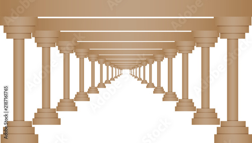Symmetrical perspective view of classical architectural columns with classical