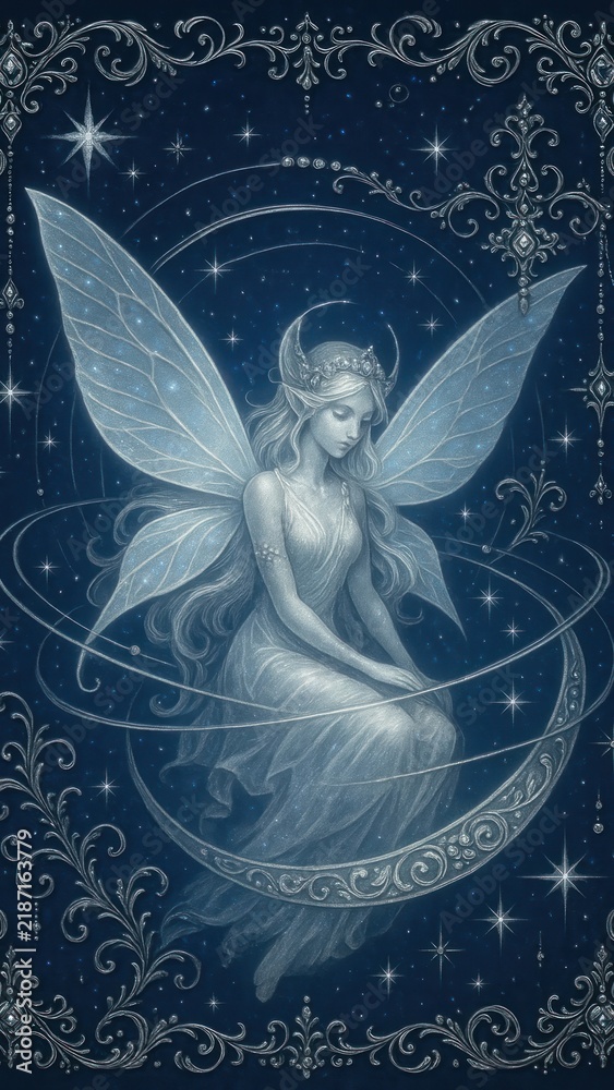Fototapeta premium Ethereal fairy under starry sky.