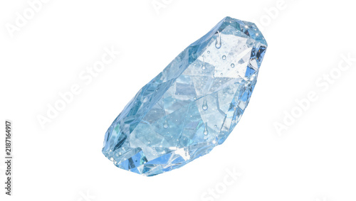 Fotografie Clear faceted aquamarine gemstone with water droplets, isolated on transparent b