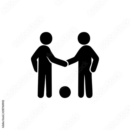 Two soccer players shaking hands icon showing sportsmanship on white background