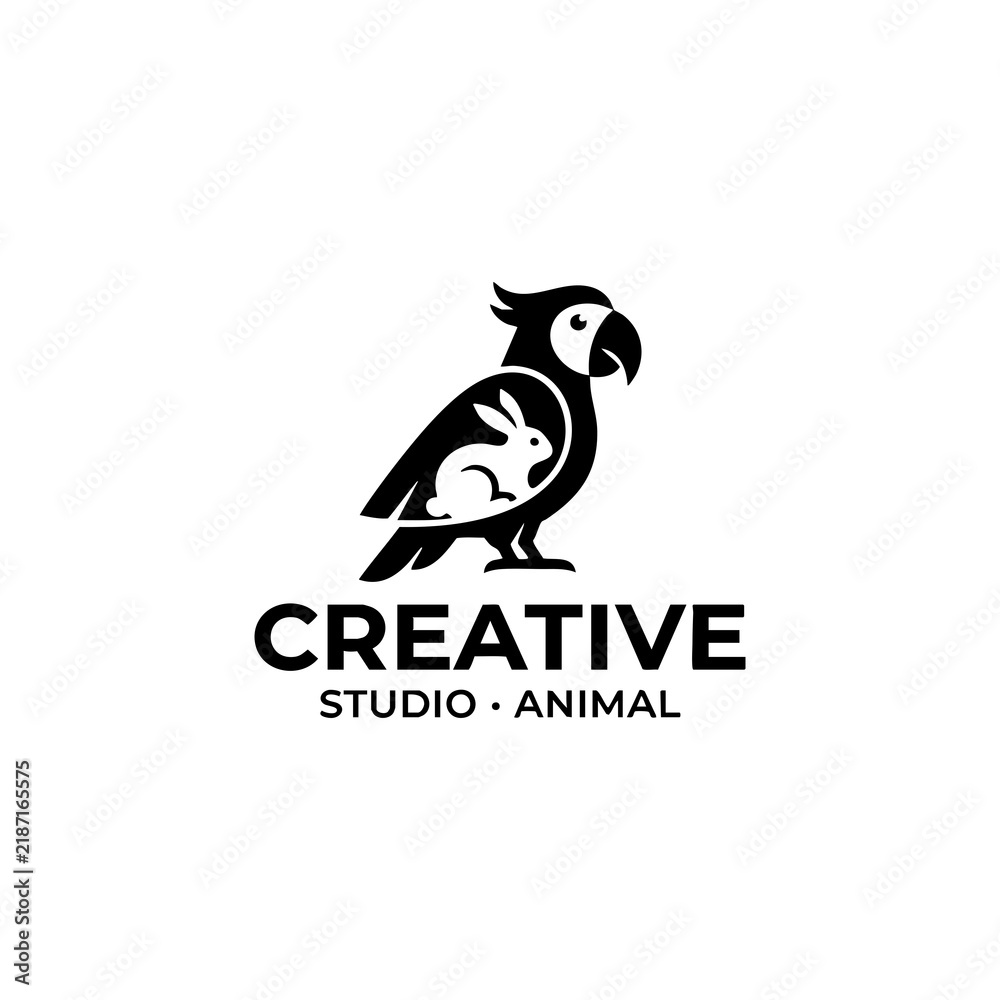 Obraz premium Parrot and rabbit logo design with negative space graphic icon on white background
