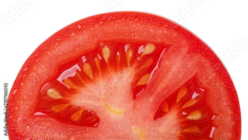 Canvas Print Juicy red tomato slice with visible seeds and pulp, isolated on transparent back