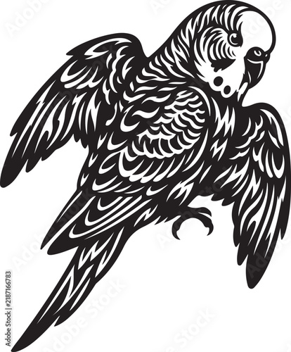 Flying Budgerigar Bird Silhouette Vector Illustration Line Art Design