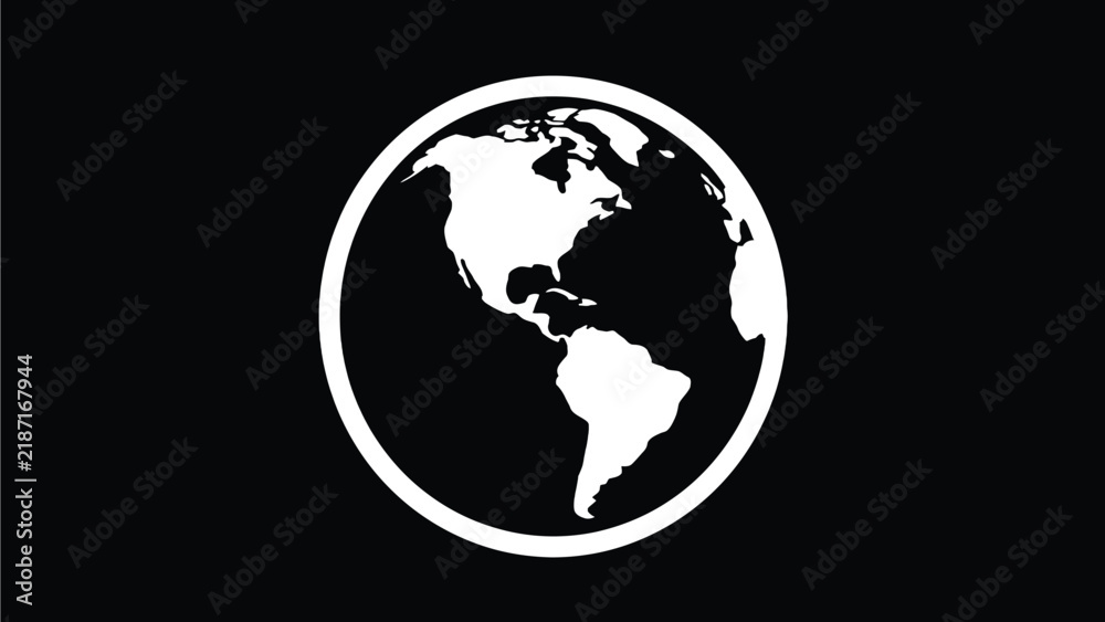 Fototapeta premium Minimalist white globe vector illustration showing Americas on a clean and solid black background display