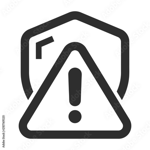 Black Shield With Warning Triangle Icon On White Background