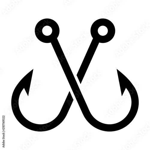Crossed Fishing Hooks Icon Sign Symbol Logo Black White